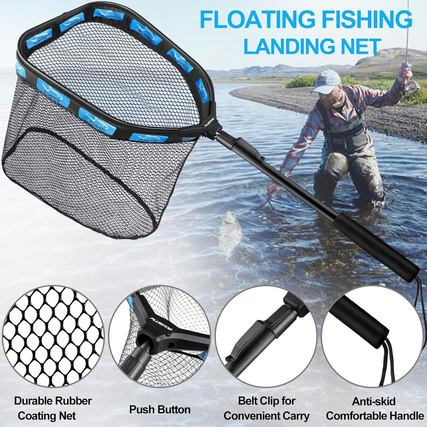 Foldable Rubber Coated Fishing Net for Easy Catch & Release