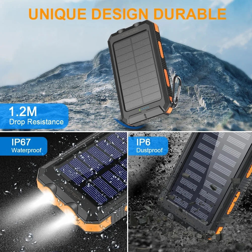 20,000mAh Portable Solar Charger - Dual USB for iPhone & Android