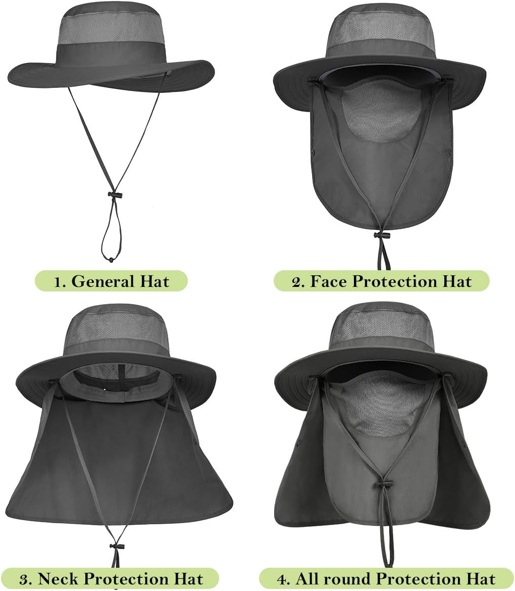 Wide Brim Fishing Hat with Sun Protection, Removable Face and Neck Flap (2-Pack)