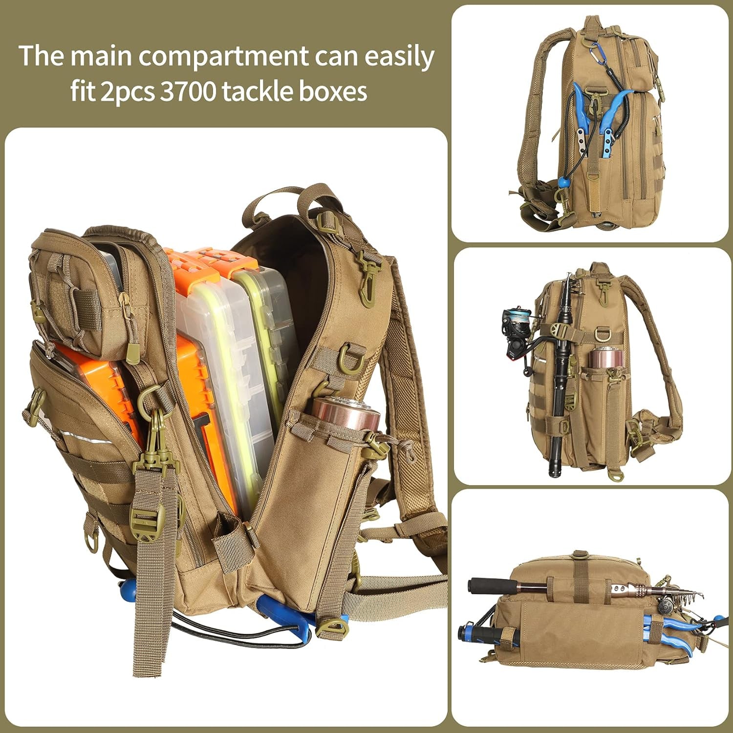 Large Water-Resistant Fishing Tackle Backpack