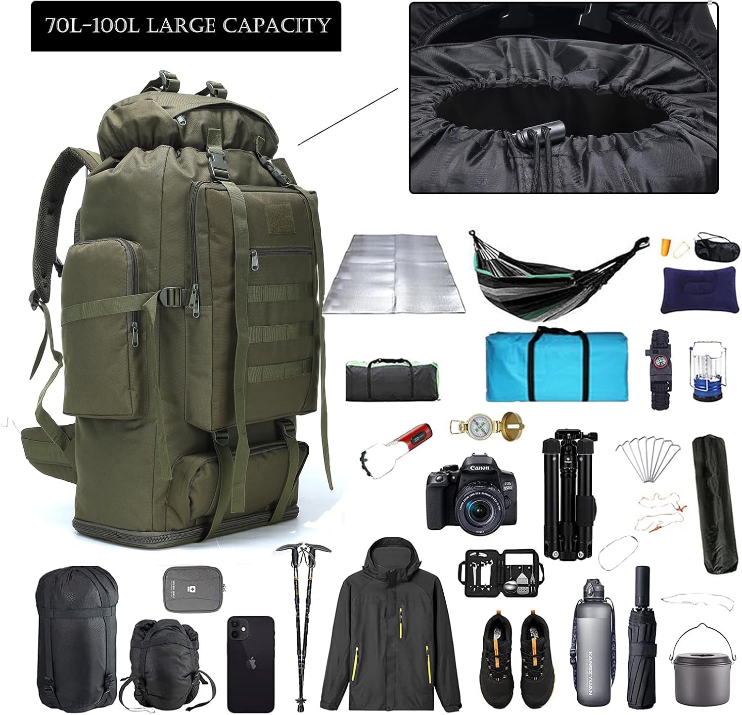 70L/100L Backpack for Camping & Hiking