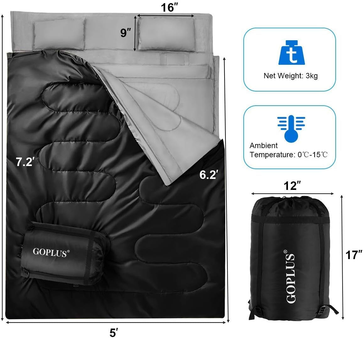 Queen Size Double Sleeping Bag for Camping or Hiking