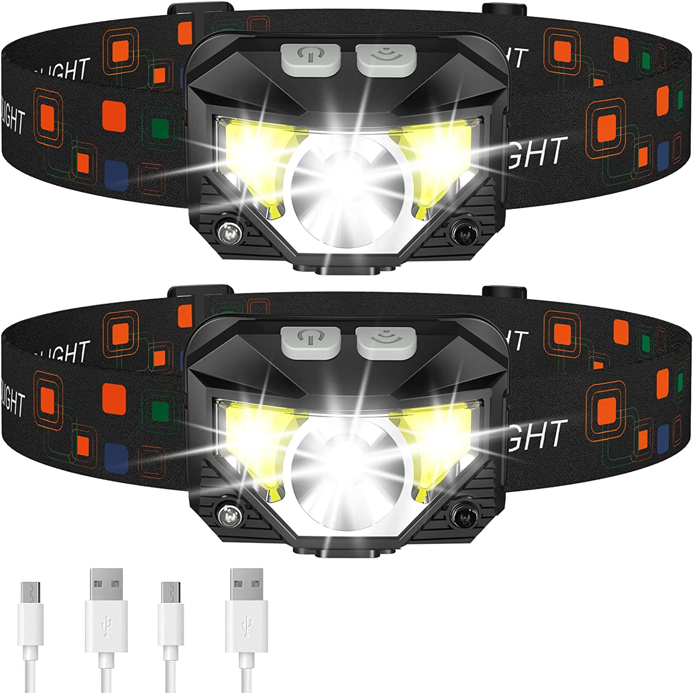 Headlamp Flashlight, 1200 Lumen Ultra-Light Bright LED Rechargeable Headlight with White Red Light,2-Pack Waterproof Motion Sensor Head Lamp,8 Modes for Outdoor Camping Running Hiking Fishing