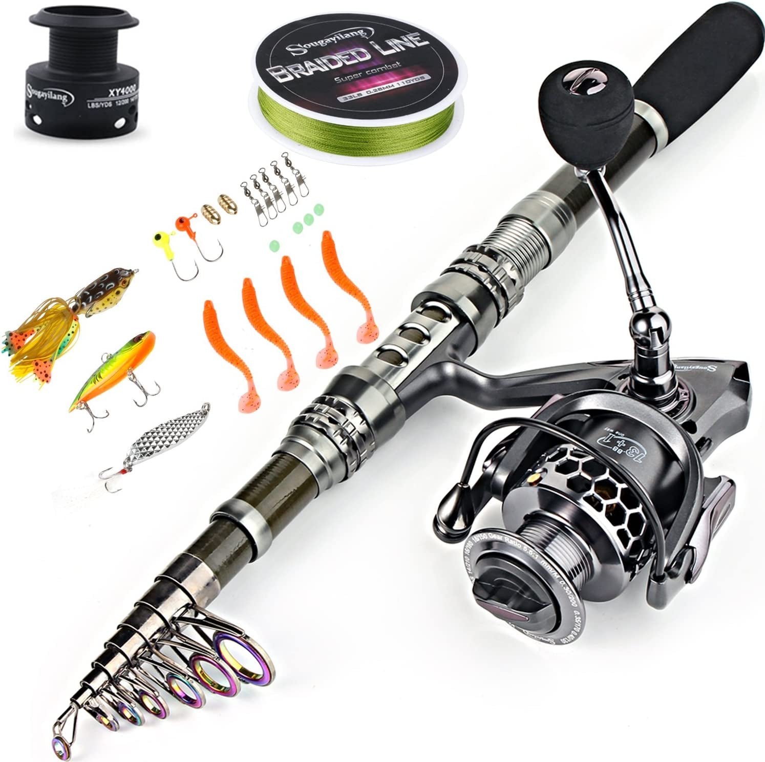 Fishing Rod Combos with Telescopic Fishing Pole Spinning Reels Fishing Carrier Bag for Travel Saltwater Freshwater Fishing