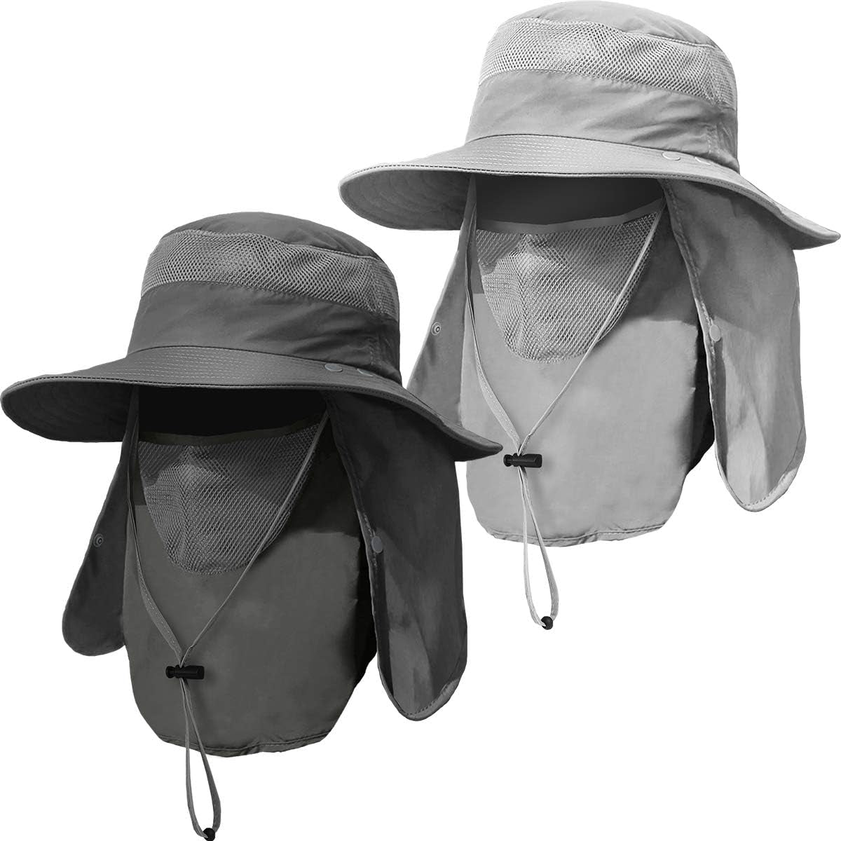 Wide Brim Fishing Hat with Sun Protection, Removable Face and Neck Flap (2-Pack)