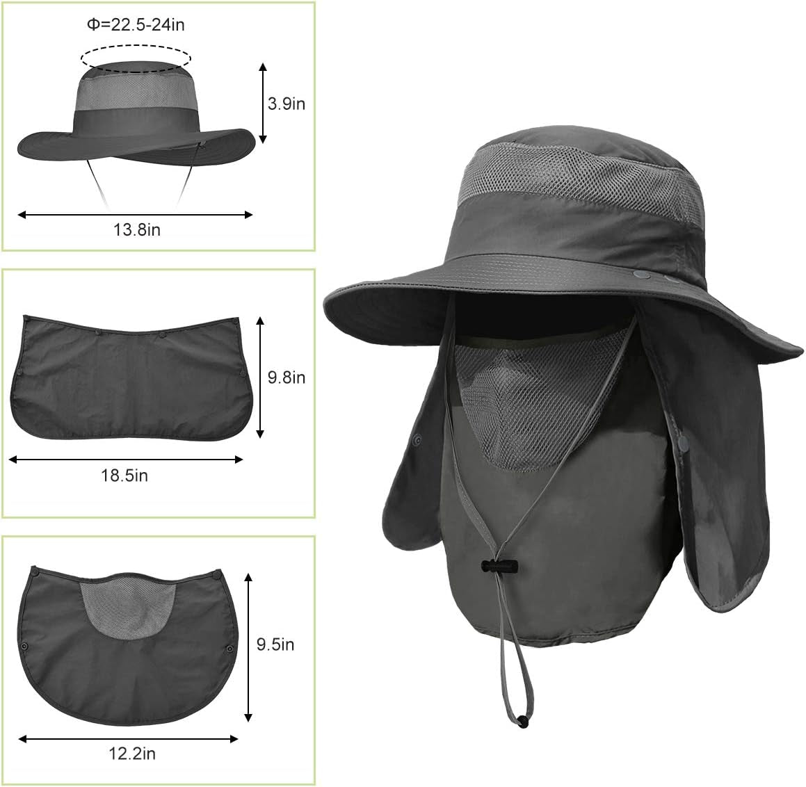 Wide Brim Fishing Hat with Sun Protection, Removable Face and Neck Flap (2-Pack)