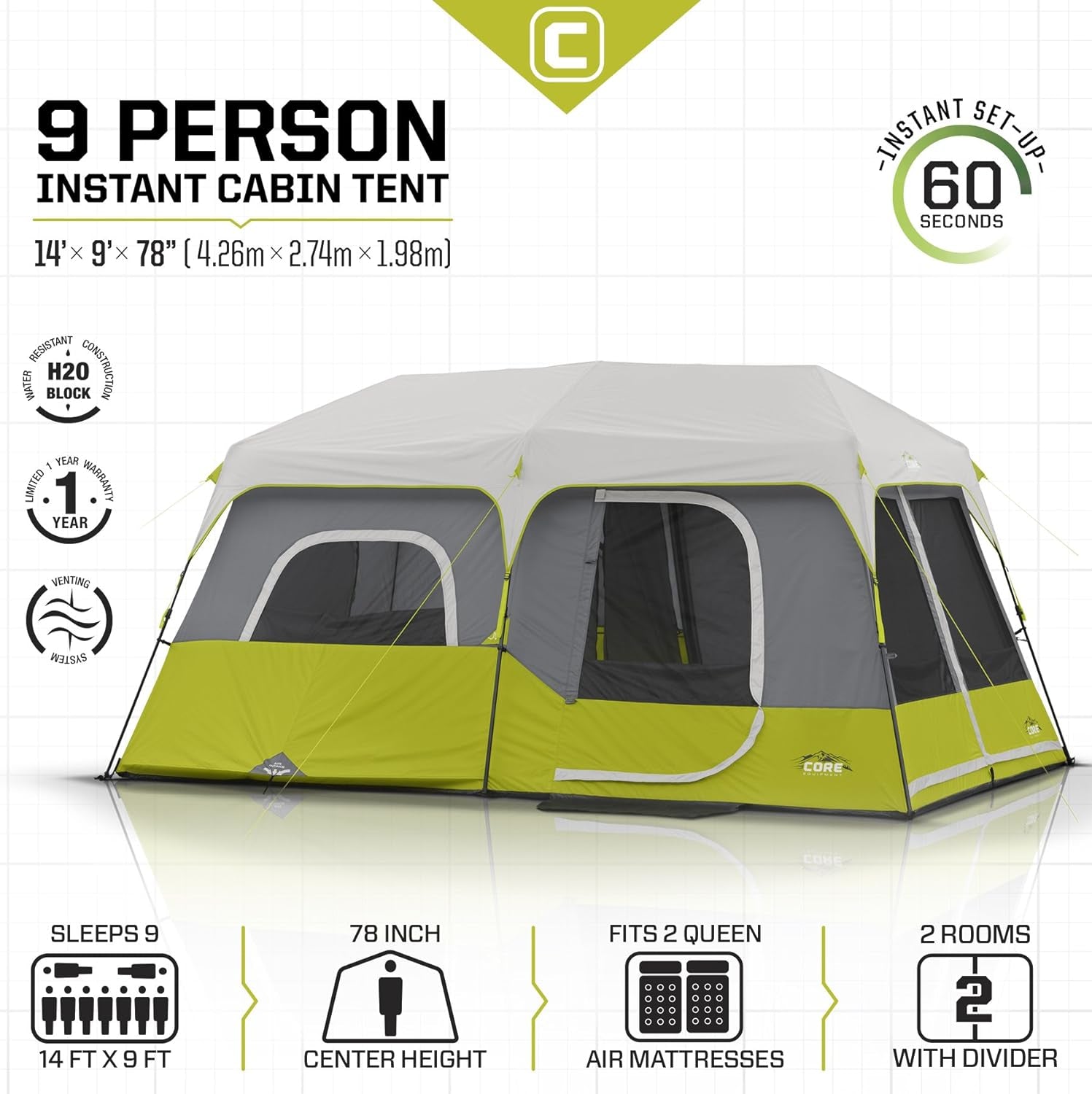 XL 9-Person Instant Cabin Tent (14' X 9')