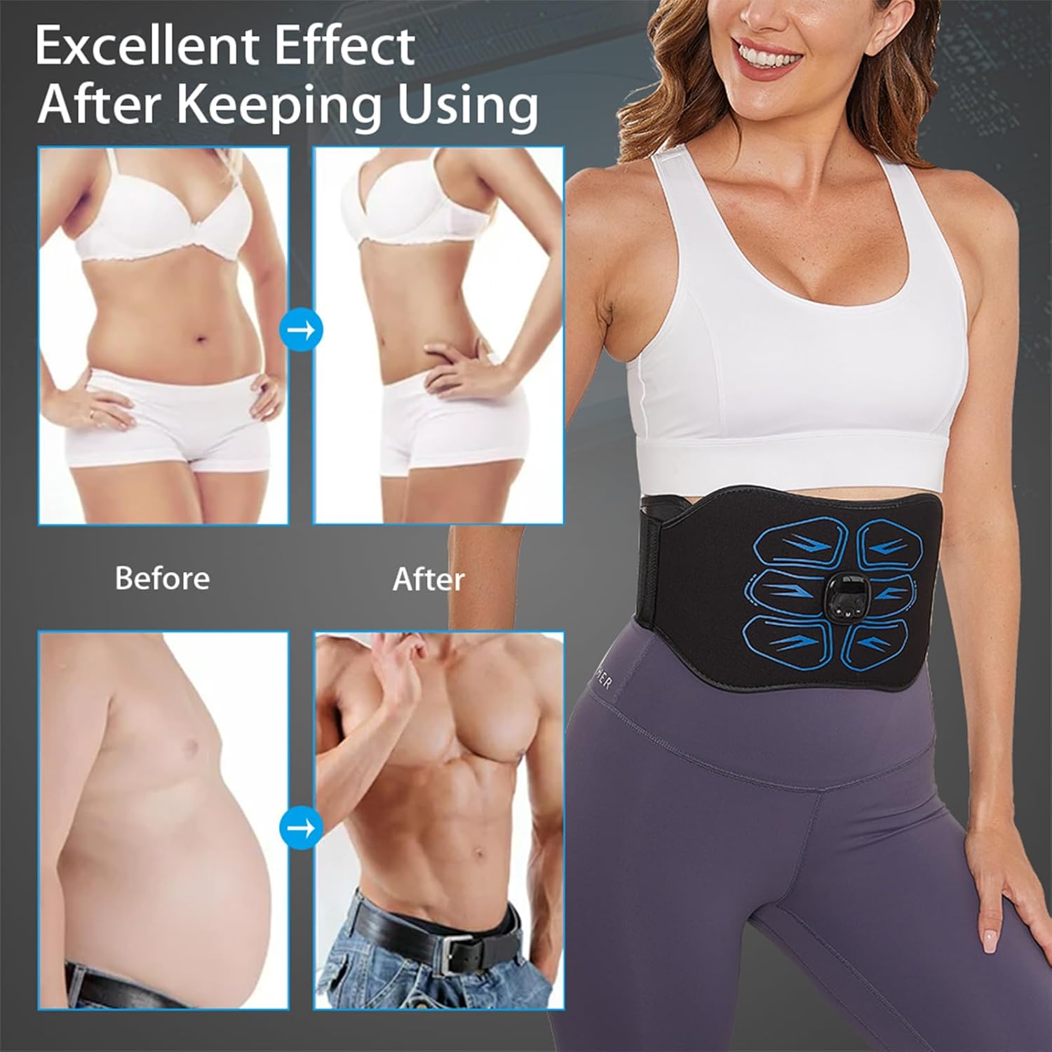 EMS Ab Stimulator Belt – Home/Office Use (Blue)