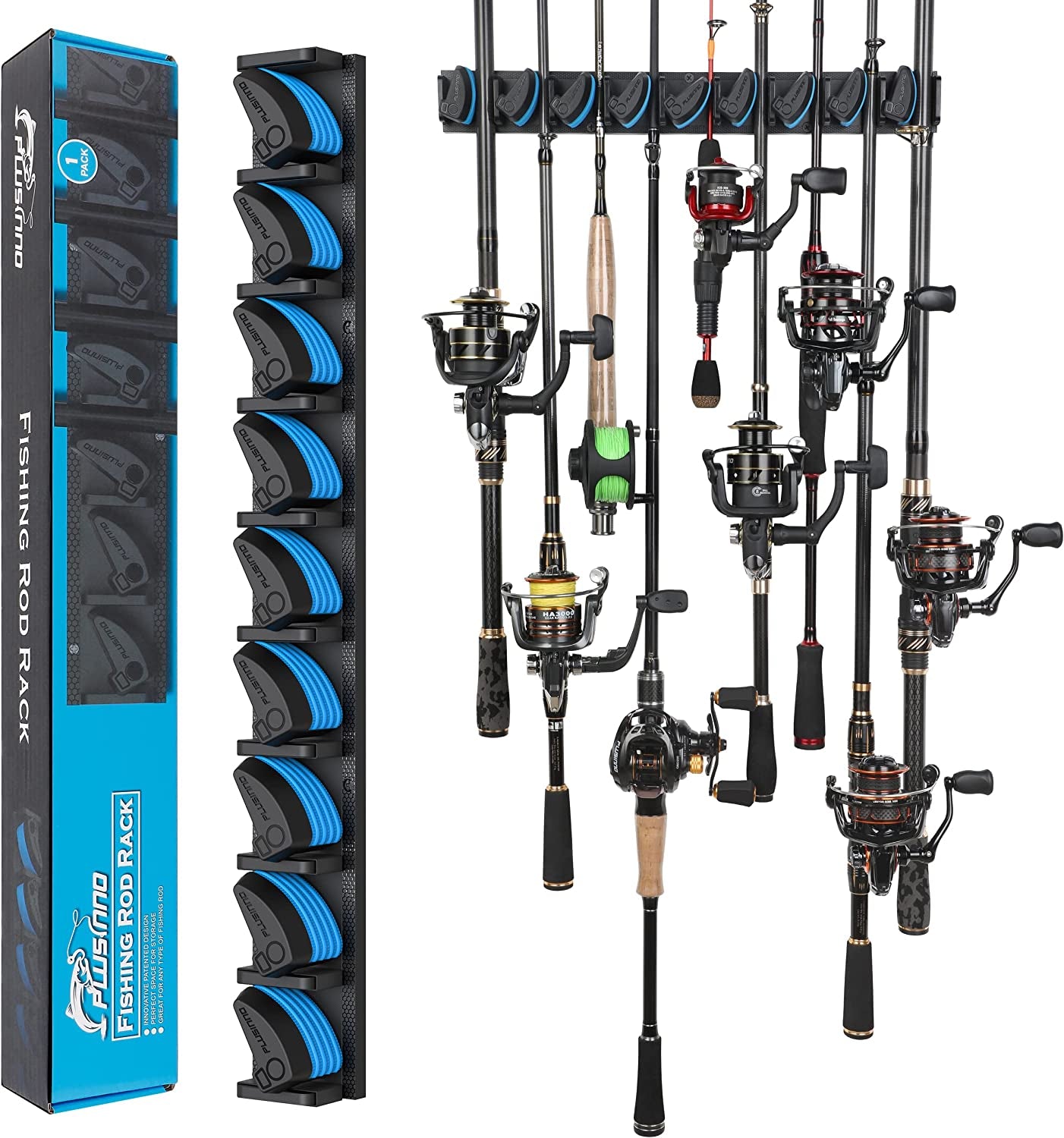 Vertical Fishing Rod Holder, Wall Mounted Fishing Rod Rack, Fishing Pole Holder Holds up to 9 Rods or Combos, Fishing Rod Holders for Garage, Fits Most Rods of Diameter 3-19Mm