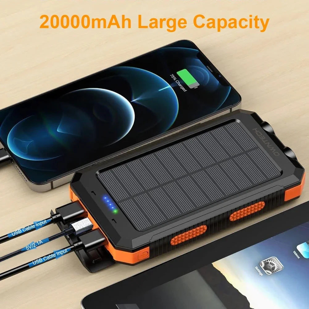 20,000mAh Portable Solar Charger - Dual USB for iPhone & Android