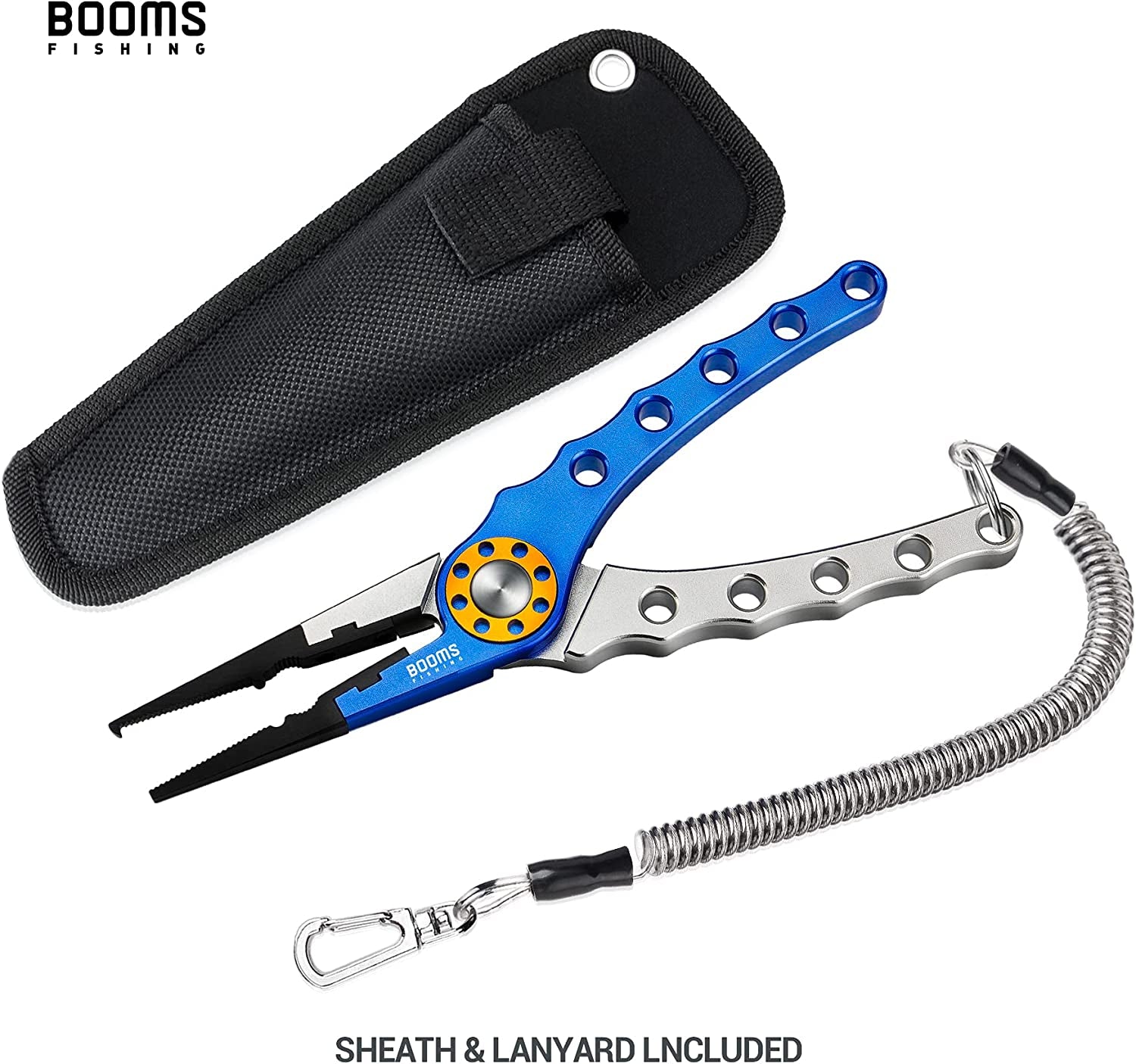 Aluminum Fishing Pliers with Hook Remover, Line Cutter, Split Ring Tool, Lanyard, and Sheath