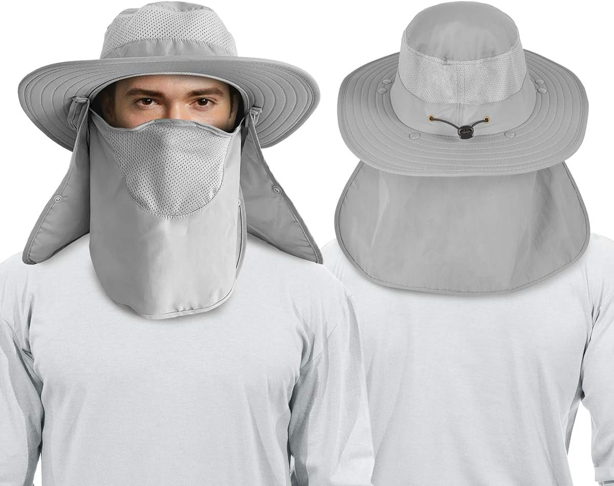 Wide Brim Fishing Hat with Sun Protection, Removable Face and Neck Flap (2-Pack)