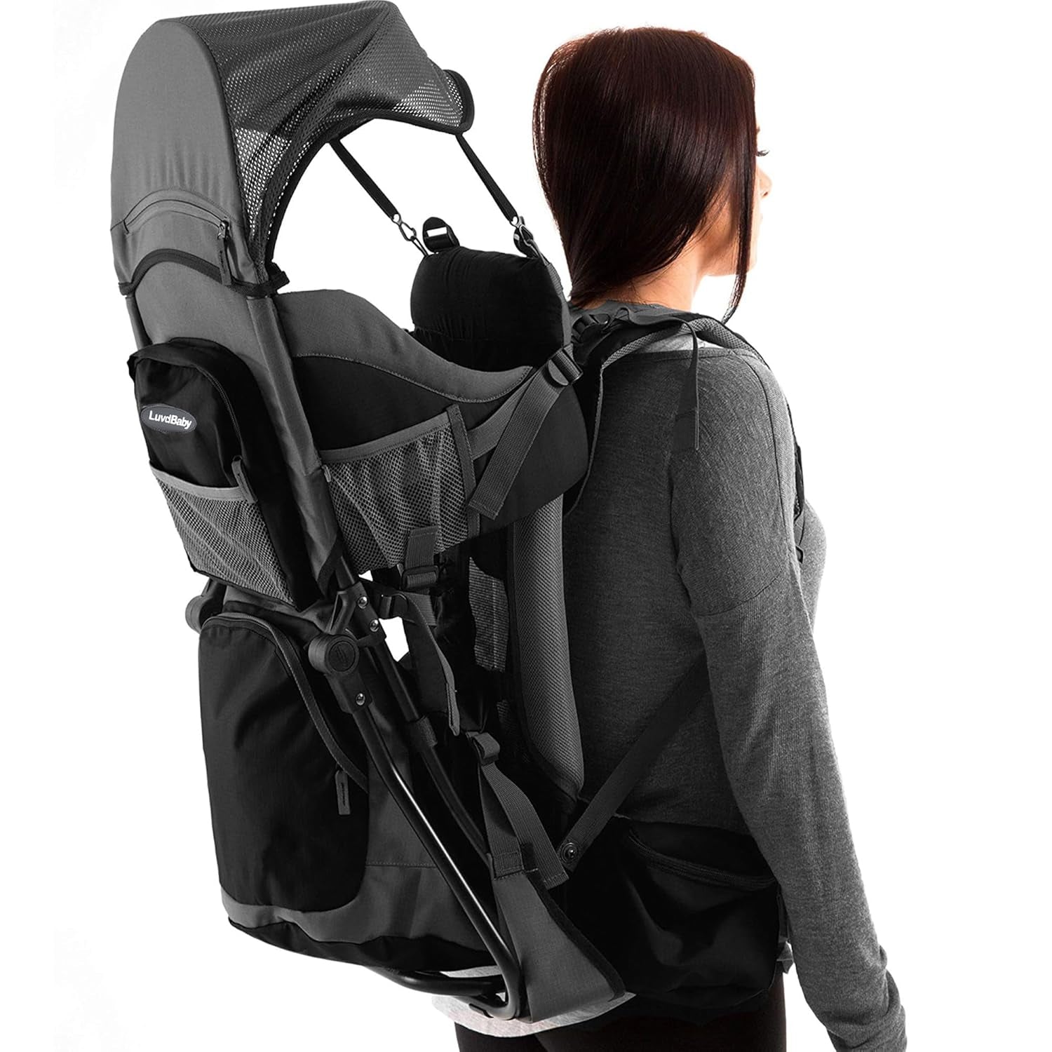 Hiking Baby Carrier Backpack System with Diaper Change Pad, Insulated Pocket + Rain and Sun Hood to Protect Your Child