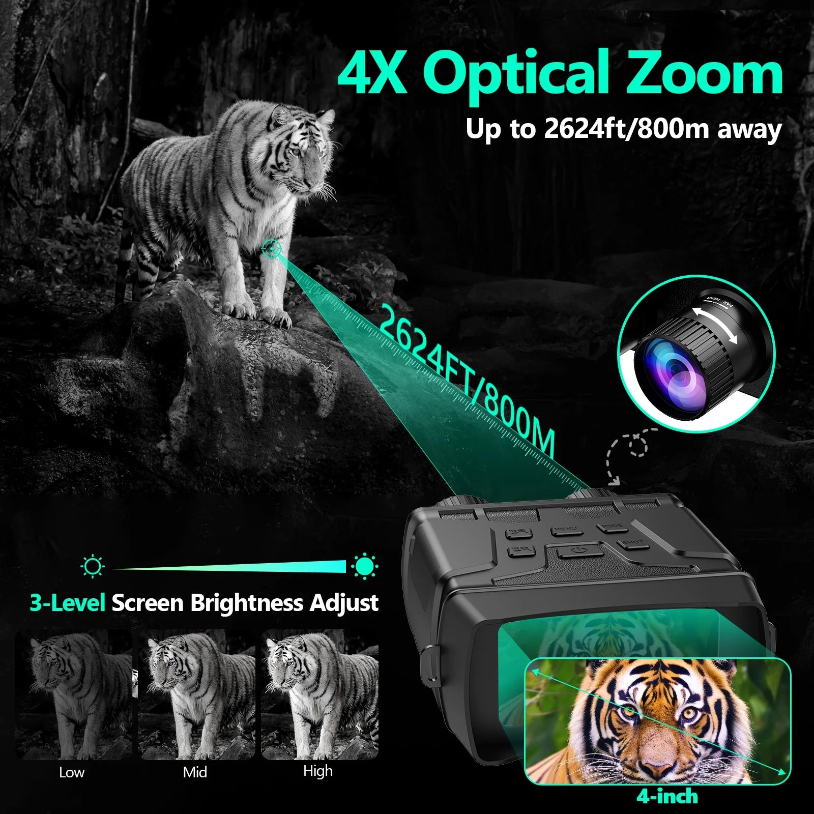 7-Level Infrared Night Vision Binoculars with 32GB HD Photo/Video & Type-C Charging